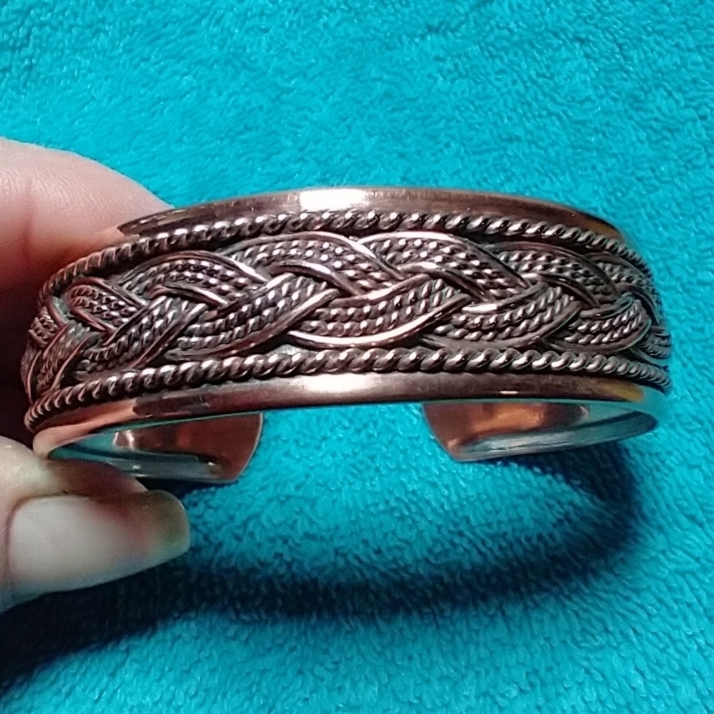 Braided Copper Cuff Bracelet intricate detail vintage